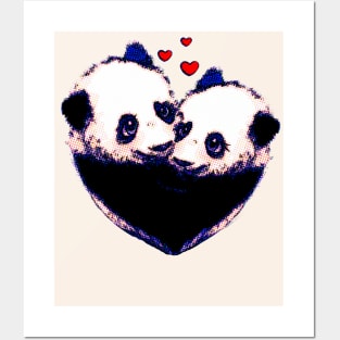 Panda in love, lovers couple cute, panda bear vintage syle Posters and Art